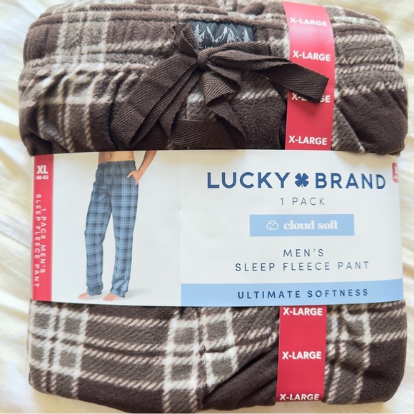 NWT Lucky Brand Men's Fleece Pants - Brown Plaid XL - Picture 4 of 4